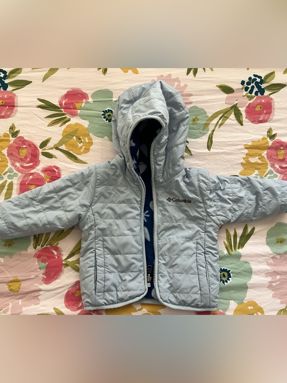 Columbia Kids Light Blue Hooded Puffer Jacket with Fleece Lining